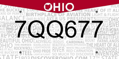 7QQ677 Ohio License Plate