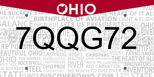 7QQG72 Ohio License Plate