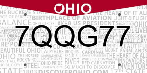 7QQG77 Ohio License Plate