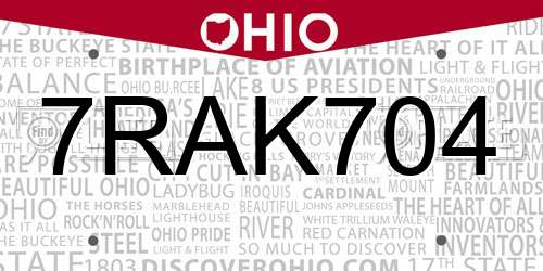 7RAK704 Ohio License Plate