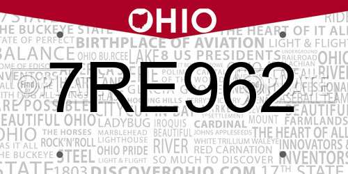 7RE962 Ohio License Plate
