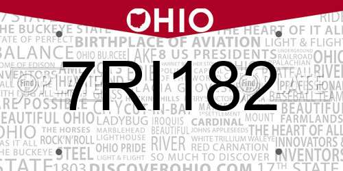 7RI182 Ohio License Plate