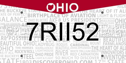 7RII52 Ohio License Plate