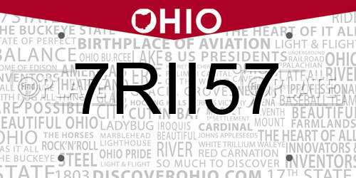 7RII57 Ohio License Plate