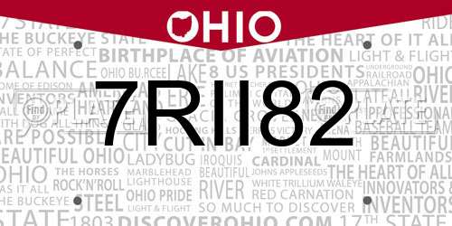 7RII82 Ohio License Plate