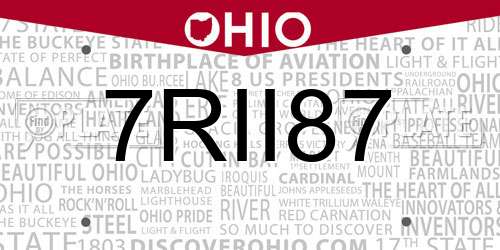 7RII87 Ohio License Plate