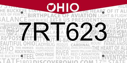 7RT623 Ohio License Plate