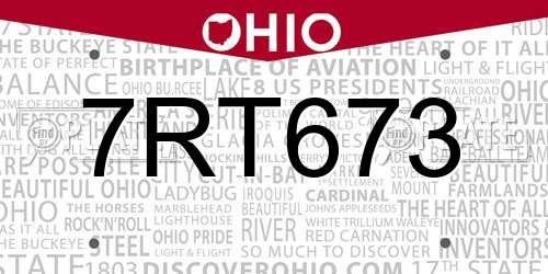 7RT673 Ohio License Plate
