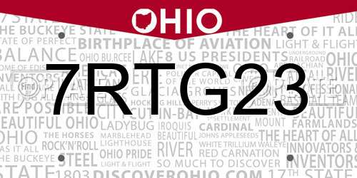 7RTG23 Ohio License Plate