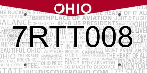 7RTT008 Ohio License Plate
