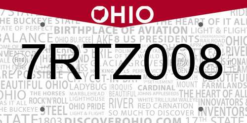 7RTZ008 Ohio License Plate