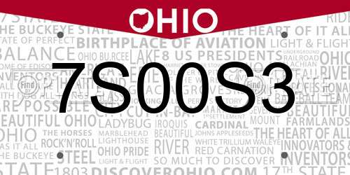 7S00S3 Ohio License Plate