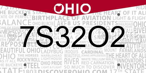7S32O2 Ohio License Plate