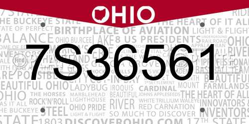7S36561 Ohio License Plate