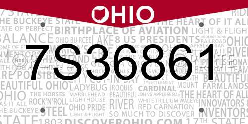 7S36861 Ohio License Plate