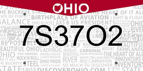 7S37O2 Ohio License Plate