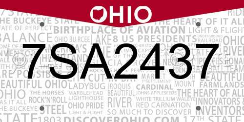 7SA2437 Ohio License Plate