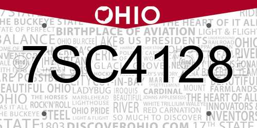 7SC4128 Ohio License Plate