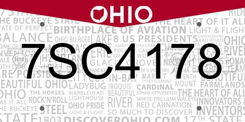 7SC4178 Ohio License Plate