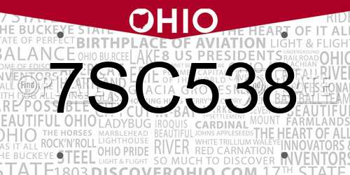 7SC538 Ohio License Plate