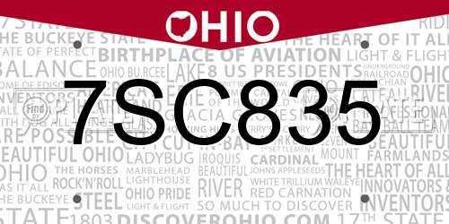 7SC835 Ohio License Plate