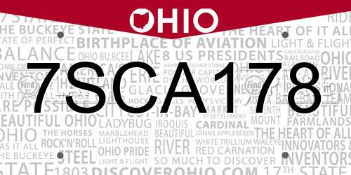 7SCA178 Ohio License Plate