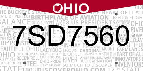 7SD7560 Ohio License Plate