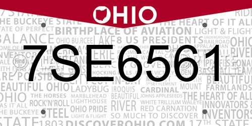 7SE6561 Ohio License Plate