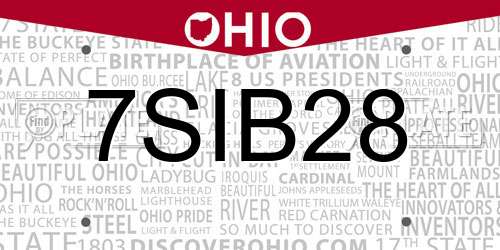 7SIB28 Ohio License Plate