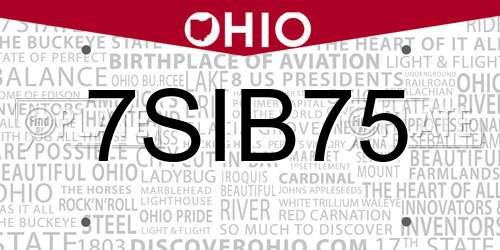 7SIB75 Ohio License Plate