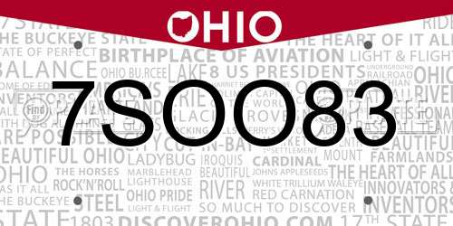 7SOO83 Ohio License Plate