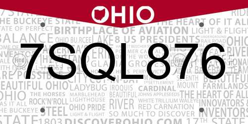 7SQL876 Ohio License Plate