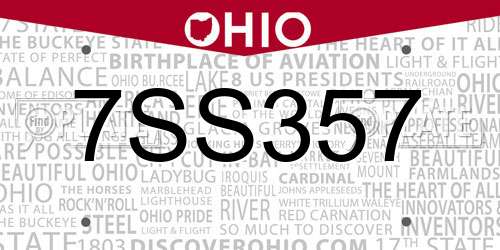 7SS357 Ohio License Plate