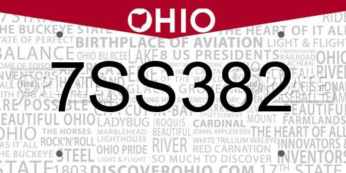 7SS382 Ohio License Plate