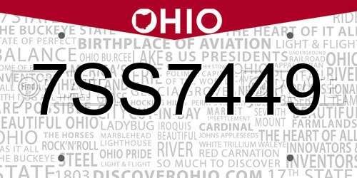 7SS7449 Ohio License Plate