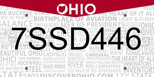 7SSD446 Ohio License Plate