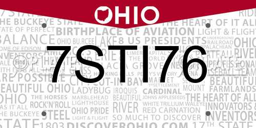 7STI76 Ohio License Plate