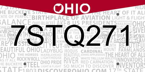 7STQ271 Ohio License Plate