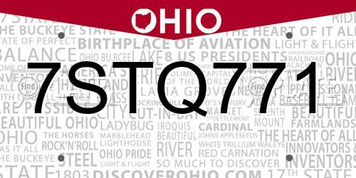 7STQ771 Ohio License Plate