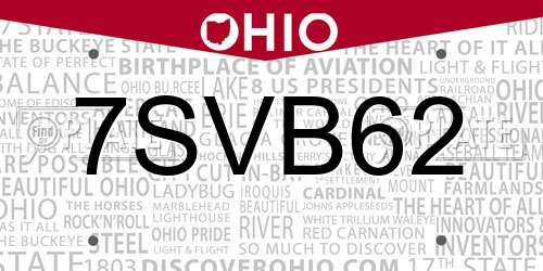 7SVB62 Ohio License Plate