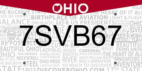 7SVB67 Ohio License Plate