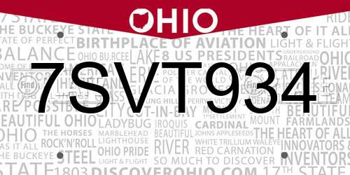 7SVT934 Ohio License Plate