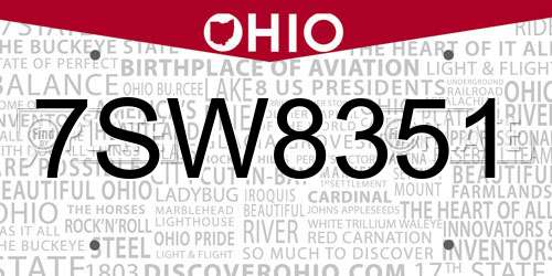 7SW8351 Ohio License Plate