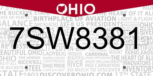 7SW8381 Ohio License Plate