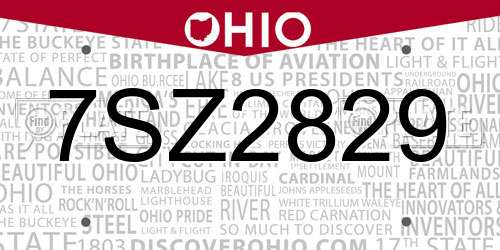 7SZ2829 Ohio License Plate