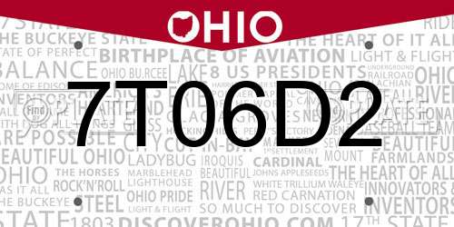 7T06D2 Ohio License Plate