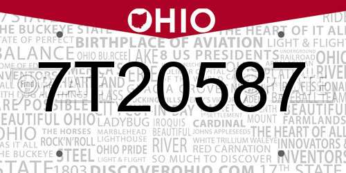 7T20587 Ohio License Plate
