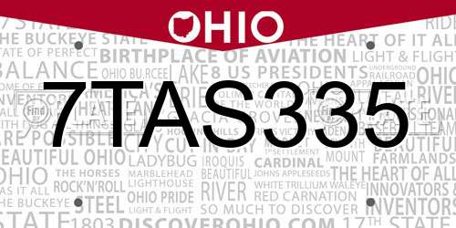 7TAS335 Ohio License Plate