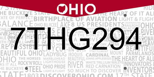 7THG294 Ohio License Plate
