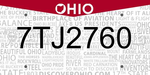 7TJ2760 Ohio License Plate